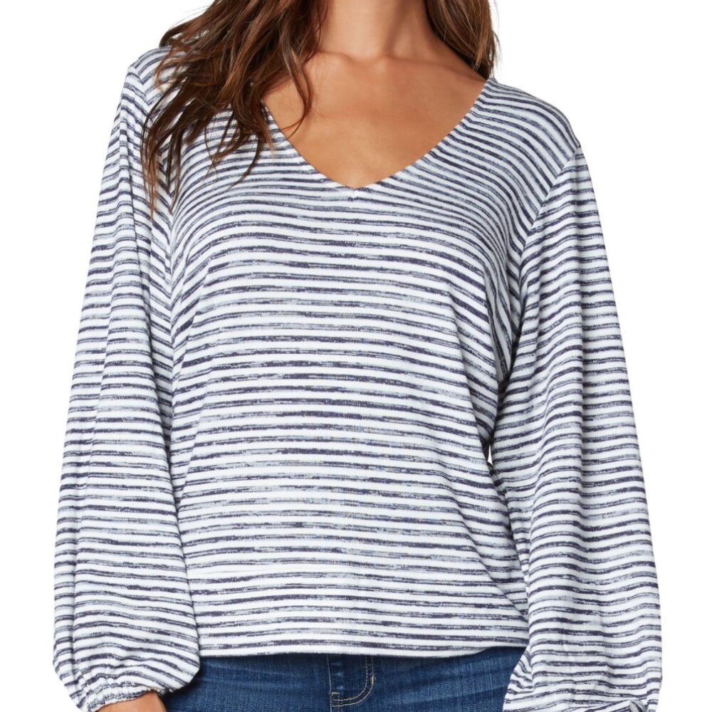 Liverpool: Twist Back Long Sleeve Knit Top (blue stripe)